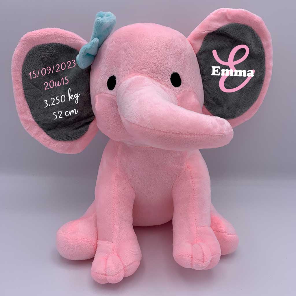 Roze olifant met naam - Pamper-taart.be